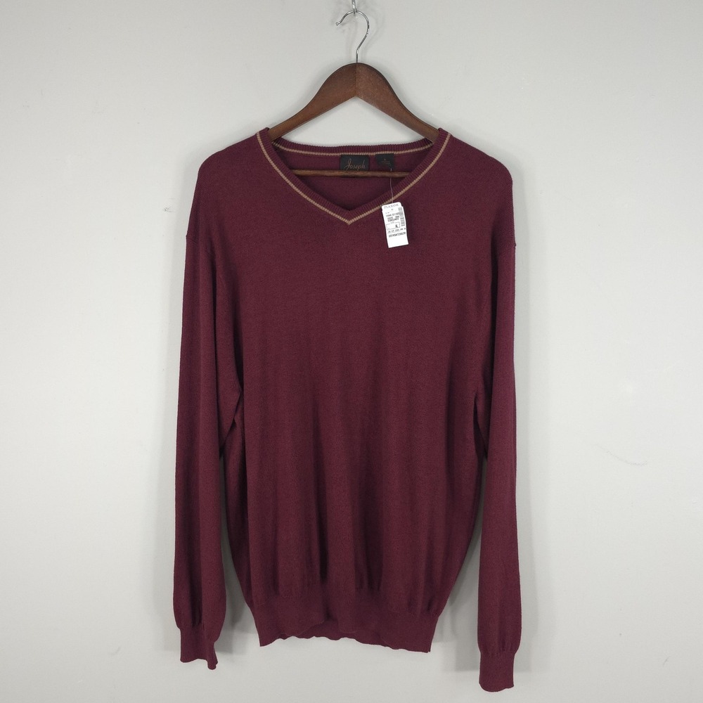 Jos A Bank Sweater Mens XL Burgundy‎ V Neck Cashmere Knit Pullover Lightweight
